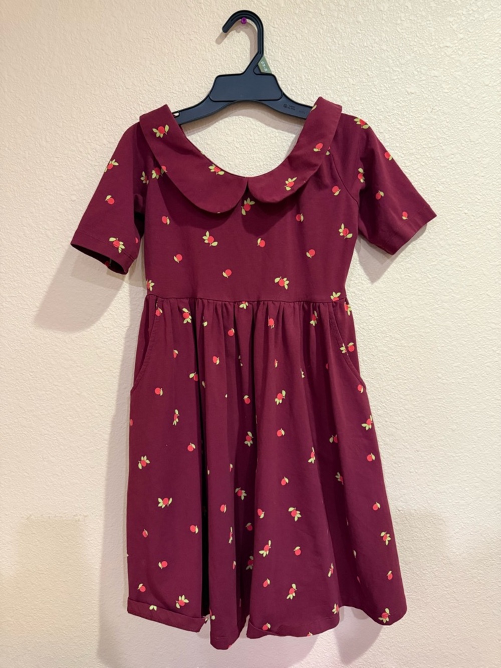 Hanna Andersson Burgundy Cherry-Print Peter Pan Collar Dress